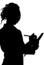 Silhouette With Clipping Path of Woman Writing on Tablet