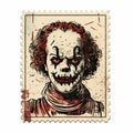 Decayed Pennywise: Vintage Postage Stamp With Linear Illustration Style