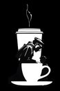 A silhouette coffee logo, simple, banksy, no background, printable, drink, food, business