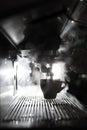 Silhouette of coffee making process; espresso cup and coffee mac