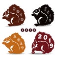 Silhouette collection of christmas squirrels, decoration for the new year 2019,