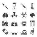 Silhouette collection of medical themed icons and warning-signs Royalty Free Stock Photo