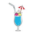 Silhouette color with cocktail drink with fruits and straw and decorative umbrella