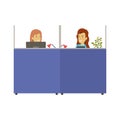 Silhouette color cubicles workplace office with female employees