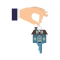 Silhouette color with hand holding Keychain in shape of House Royalty Free Stock Photo
