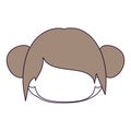 Silhouette color sections and light brown hair of faceless head of little girl with double buns hairstyle