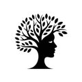 A silhouette combines the shape of a tree with the profile of a human face, where branches and leaves form the hair Royalty Free Stock Photo