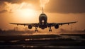 Silhouette of commercial airplane taking off at dusk generated by AI Royalty Free Stock Photo