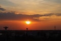 Silhouette of communication antenna with freshness summer morning sunrise with twilight sky and clouds for travel and tourist