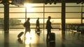 SILHOUETTE: Commuters rush with their suitcases across a busy airport terminal.