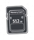 Silhouette of compact memory card. Vector illustration. Flash drive. Modern storage of digital information