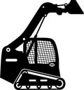 Silhouette of Compact Skid Steer Loader with Bucket and Track Icon in Flat Style. Vector Illustration