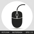 Silhouette of a computer mouse with a cord, depicted in black within a circular white Royalty Free Stock Photo