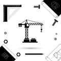 Silhouette of a construction crane centered among various architectural tools, Royalty Free Stock Photo