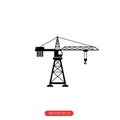 Silhouette of a construction crane vector illustration. Features a tower with a trussed mast and a Royalty Free Stock Photo