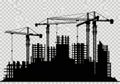 Silhouette of a construction site with cranes and buildings under construction Royalty Free Stock Photo