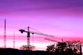 Silhouette of construction site at sunset in evening time Royalty Free Stock Photo