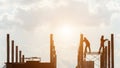 Silhouette of construction worker working on site for roof structure Royalty Free Stock Photo