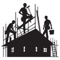 Silhouette Construction Workers Building House Vector Illustration Royalty Free Stock Photo