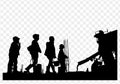 Silhouette of construction workers and concrete mixer on construction site Royalty Free Stock Photo