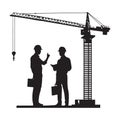 Silhouette of Construction Workers and Crane Illustration Vector Royalty Free Stock Photo