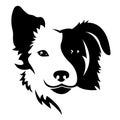 Silhouette, contour of the dog`s muzzle, white dog, black ear, drawn by lines of various widths. White dog black ear logo head Royalty Free Stock Photo