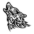 Silhouette, contour of the face of the wolf in black on a white background is drawn using various lines of curls Royalty Free Stock Photo
