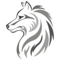 Silhouette, contour of the face of a wolf in gray on a white background drawn using various lines. Logo animal wolf head Royalty Free Stock Photo