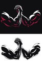 Silhouette muscular arm wrestling fighting gym bodybuilding fitness hand locking vector icon logo illustration on white background