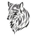 The silhouette, contour of the muzzle of a wolf of gray color on a white background is drawn with various widths of lines Royalty Free Stock Photo