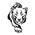 The silhouette of a crouching tiger in black, drawn by various lines in the Celtic style