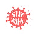 Silhouette of a coronavirus with the inscription stay home. Vector sticker