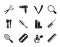 Silhouette cosmetic, make up and hairdressing icons Royalty Free Stock Photo