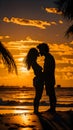 Silhouette Couple Beachside Romance at Twilight