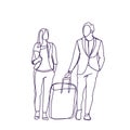 Silhouette Couple Of Business People Travel Together Businessman And Businesswoman With Suitcase