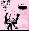 Silhouette of the couple in the cafe. Royalty Free Stock Photo