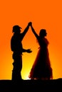 Silhouette couple dance spin Royalty Free Stock Photo