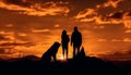 Silhouette couple embracing, dog walking in sunset generated by AI Royalty Free Stock Photo