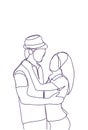 Silhouette Couple Embracing Looking At Each Other, Doodle Man And Woman Hug Over White Background Royalty Free Stock Photo