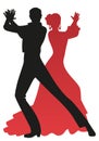 Silhouette of couple of flamenco dancers playing the palms, isolated on white background Royalty Free Stock Photo