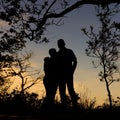 Silhouette of a couple in front of atmospheric sky after sunset on the cliff on the German Baltic Sea coast