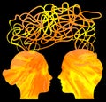 silhouette of couple heads thinking, relationship