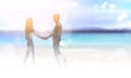 Silhouette Couple Holding Hands On Beautiful Sea Beach Bokeh Background Royalty Free Stock Photo