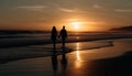 Silhouette of couple holding hands, enjoying sunset on beach vacation generated by AI Royalty Free Stock Photo