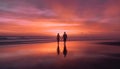 Silhouette of couple holding hands at sunset generated by AI Royalty Free Stock Photo