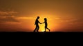 A silhouette of a couple holding hands at sunset, AI Royalty Free Stock Photo