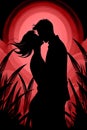 Silhouette of a couple kissing outdoor Royalty Free Stock Photo