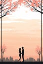 silhouette of a couple kissing under a cherry tree Royalty Free Stock Photo