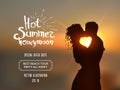 Silhouette of couple in love kissing against a sunset sky blurred background Royalty Free Stock Photo