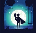 Silhouette of Couple in Love Vector Illustration